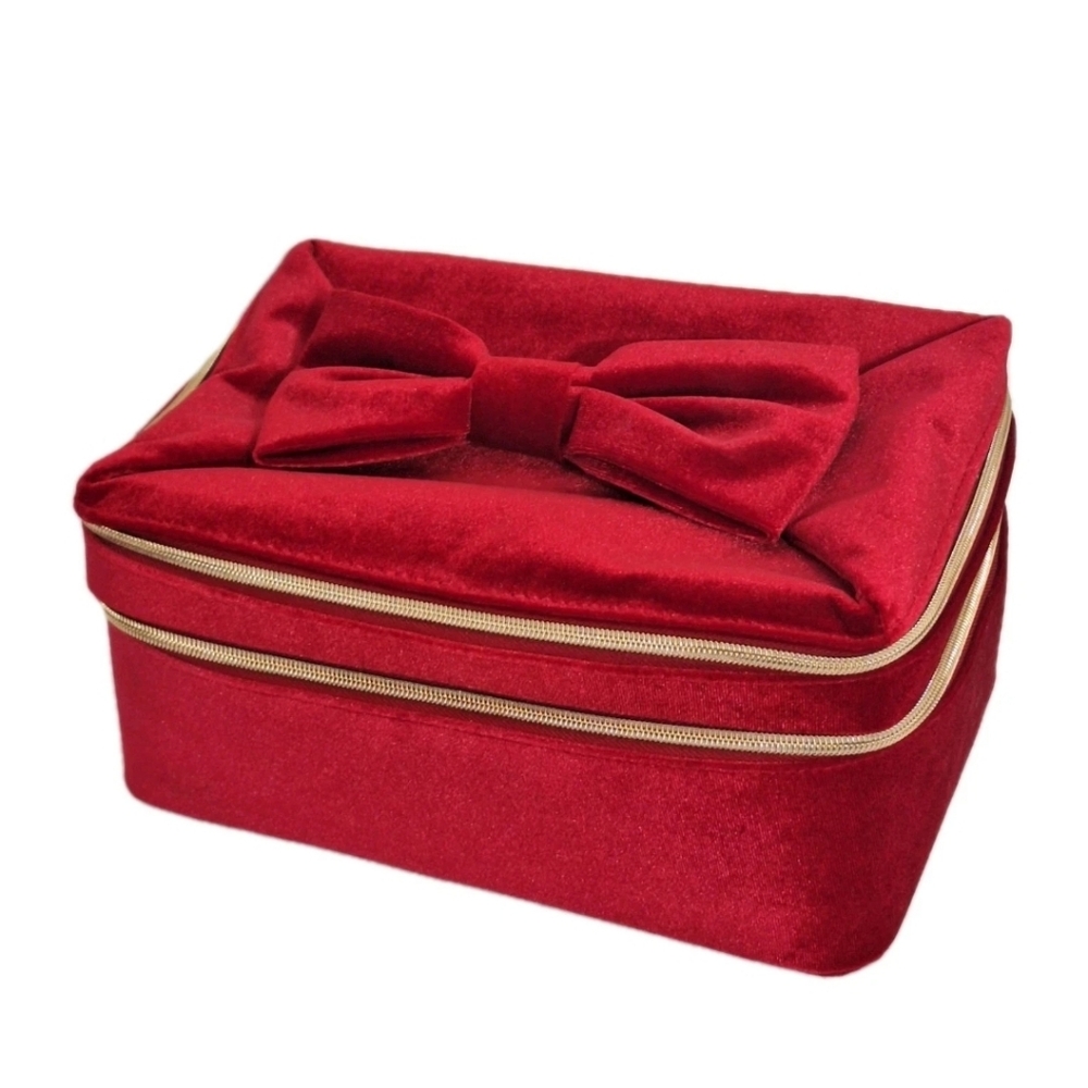 Estee Lauder Red Velvet Holiday Beauty Box CASE ONLY Two Tier Bow Handle 10"x7"